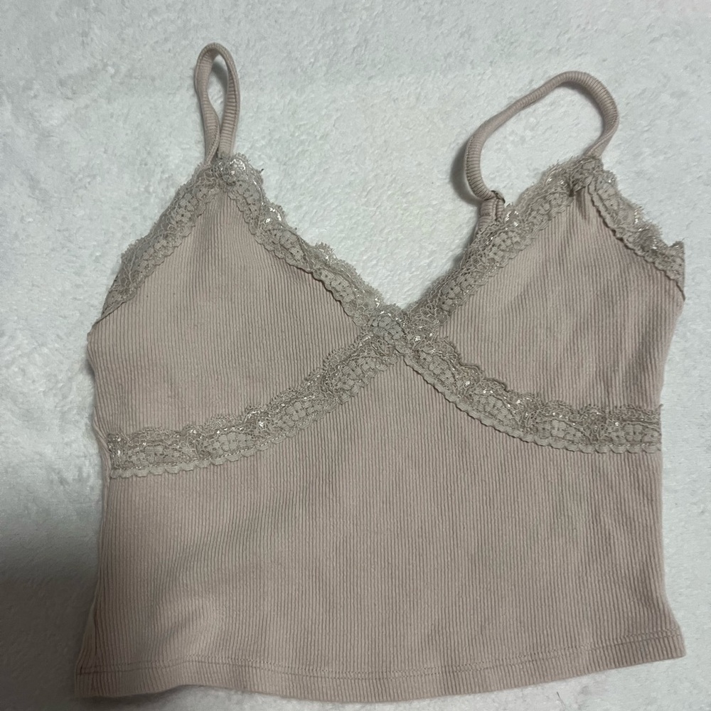 lace detail garage tan tank